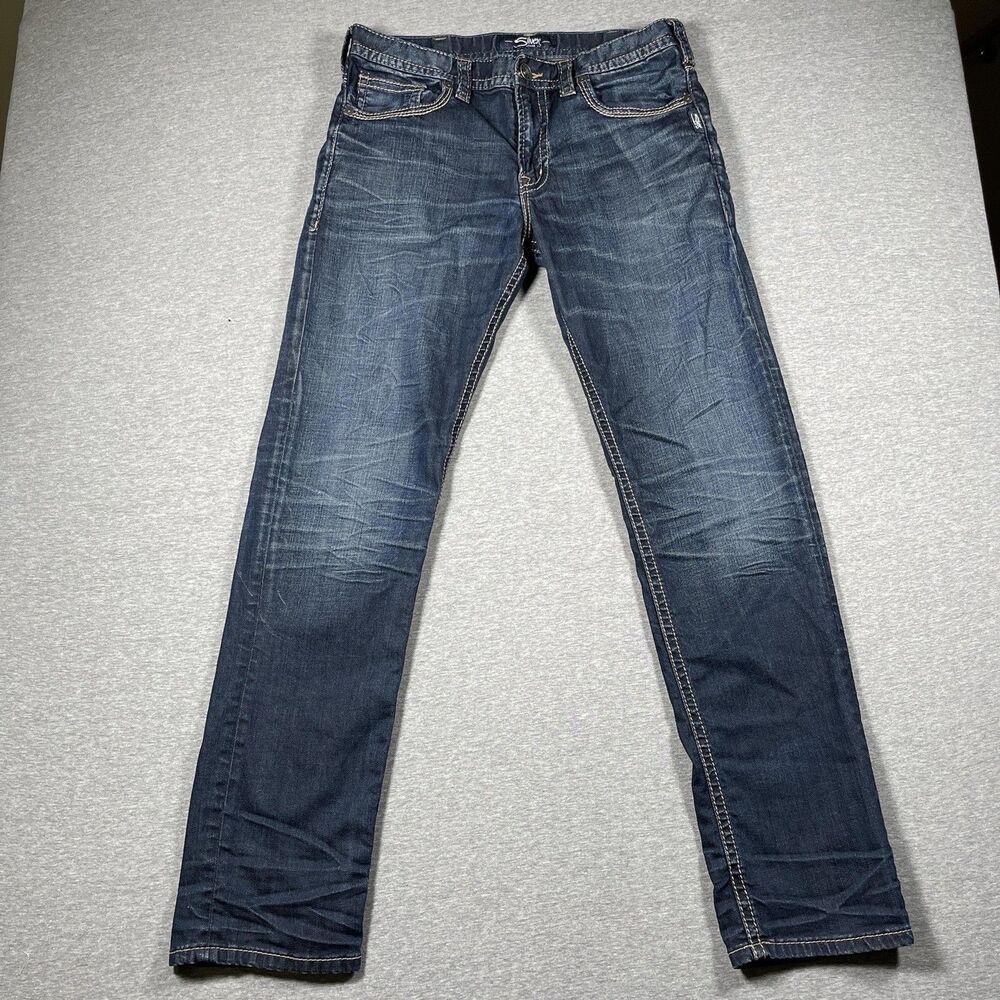 Silver Jeans Co. Eddie Mens 33x34 (33x32) Blue Medium Wash Slim Straight